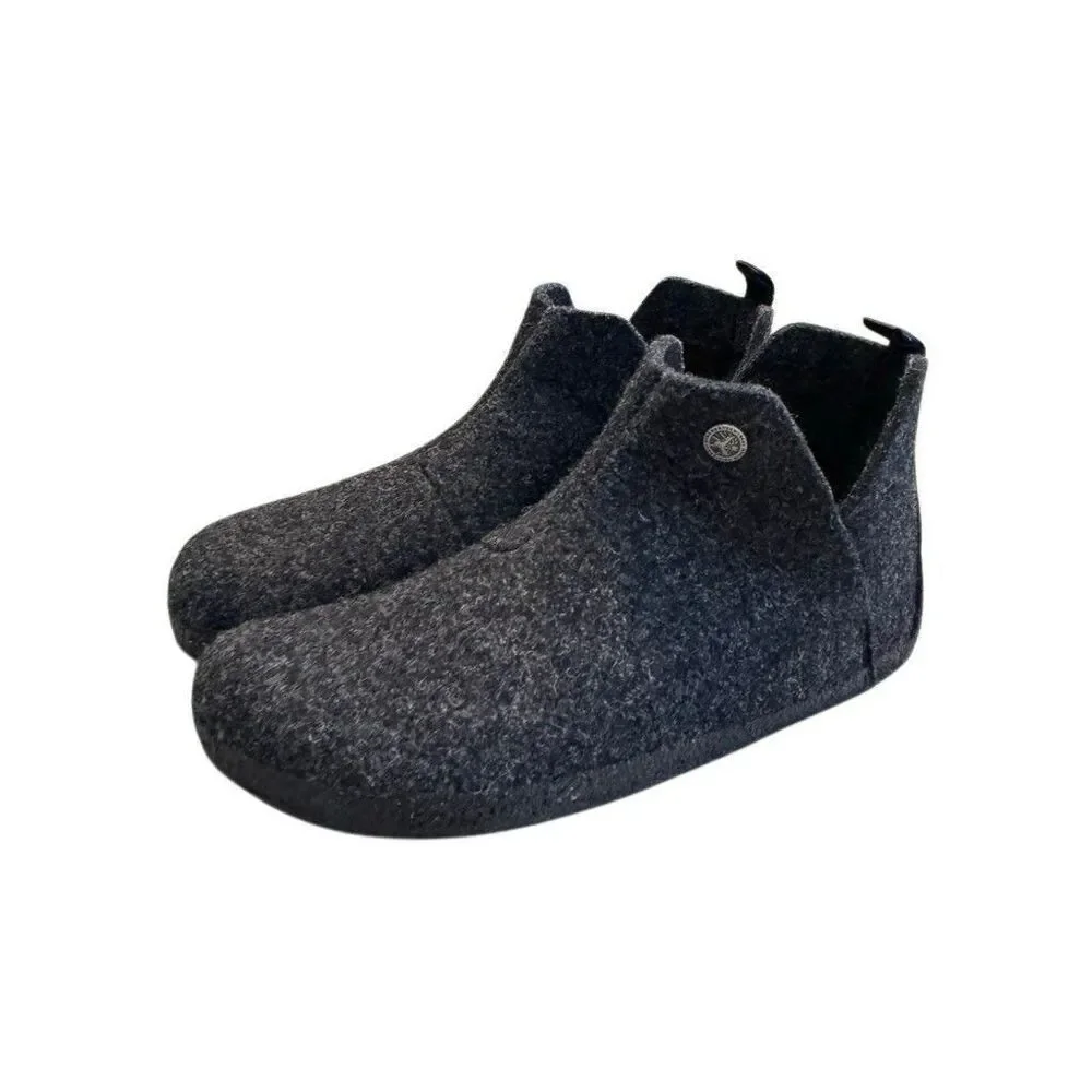 Birkenstock Andermatt Wool Felt Slipper Booties Gray L9 M7 EU 40 Shearling Lined